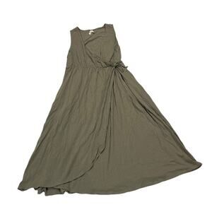 Pact Women’s XL Side Tie Wrap Midi Tank Dress Green Cotton Comfy Casual Staple